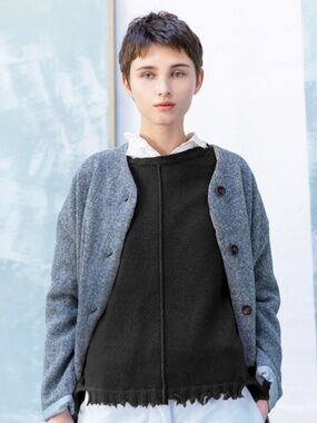 H+ HANNOH WESSEL Kristel Pullover in Charcoal Grey Cashmere Wool Distressed $615